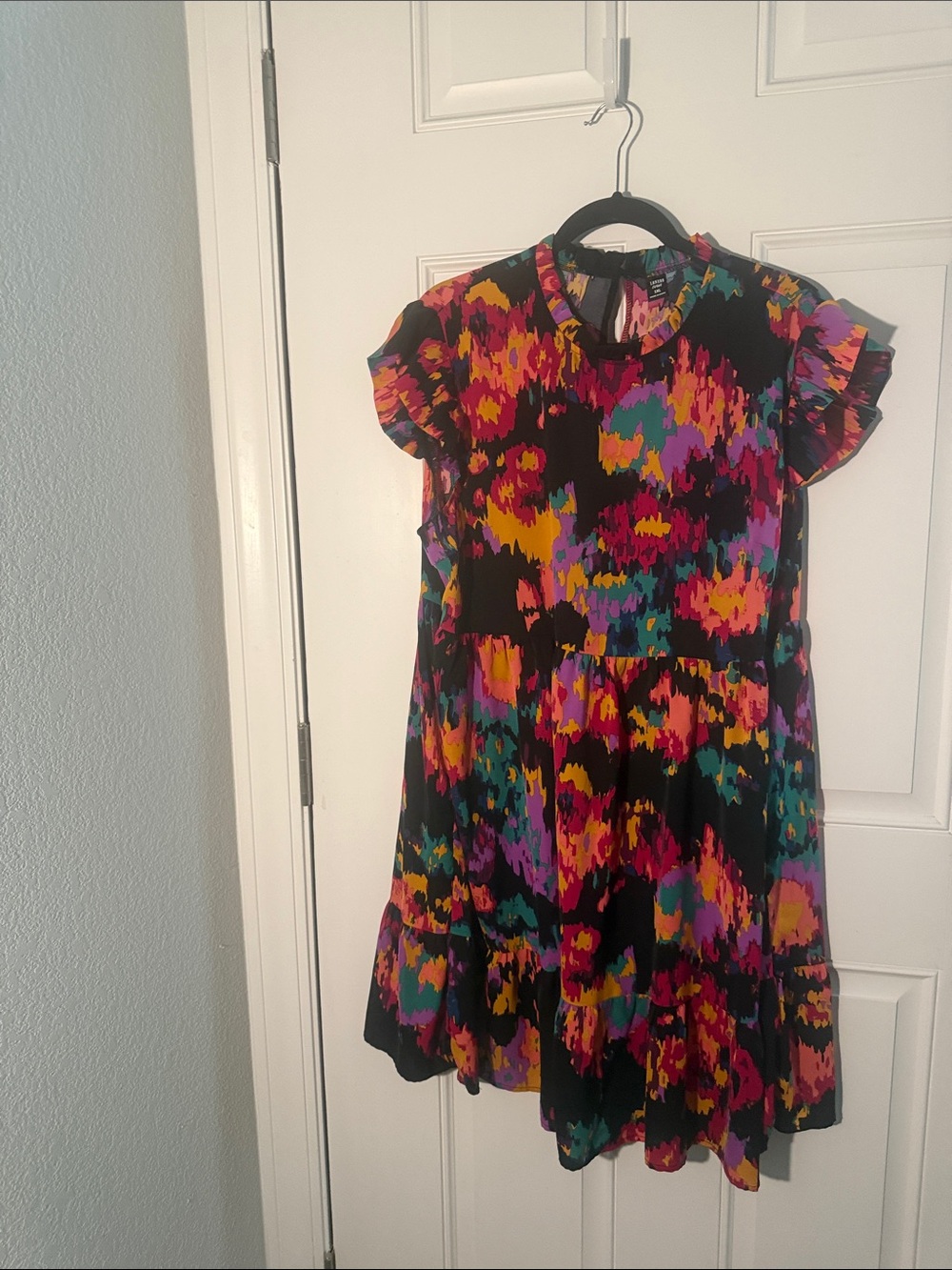 Lioness Black Multicolor Ruffle-Sleeve Casual Dress